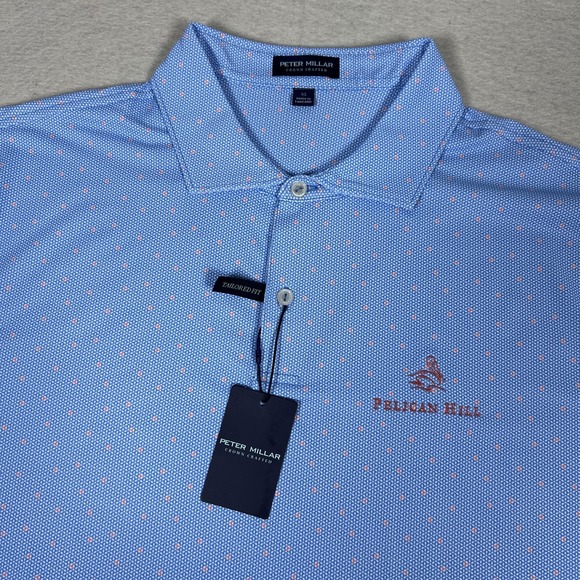 Peter Millar Crown Crafted Polo Mens XL Marina Blue Geometric Pelican Hill Golf - Picture 1 of 12